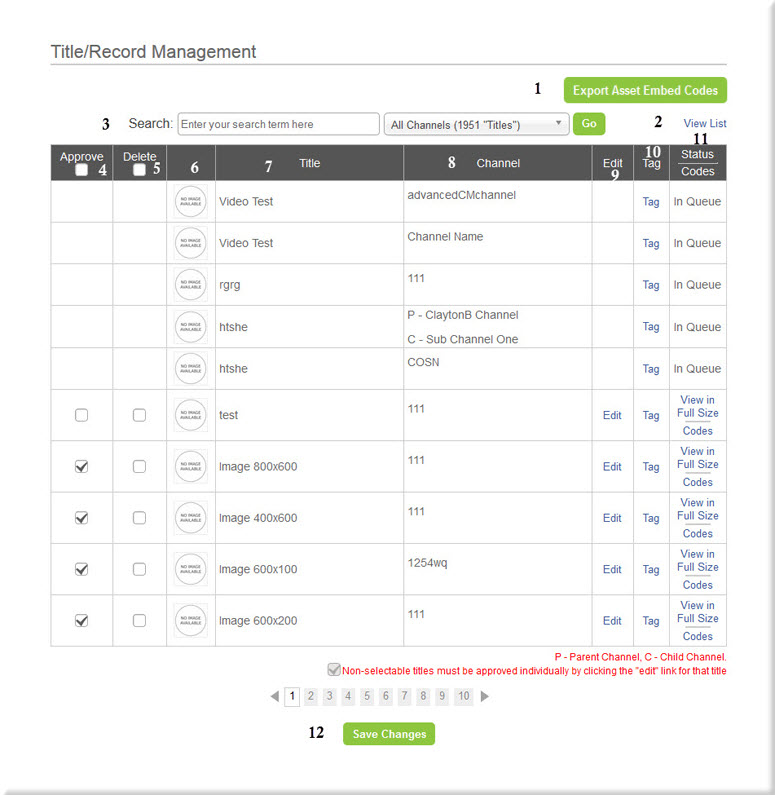 Asset Approval Page